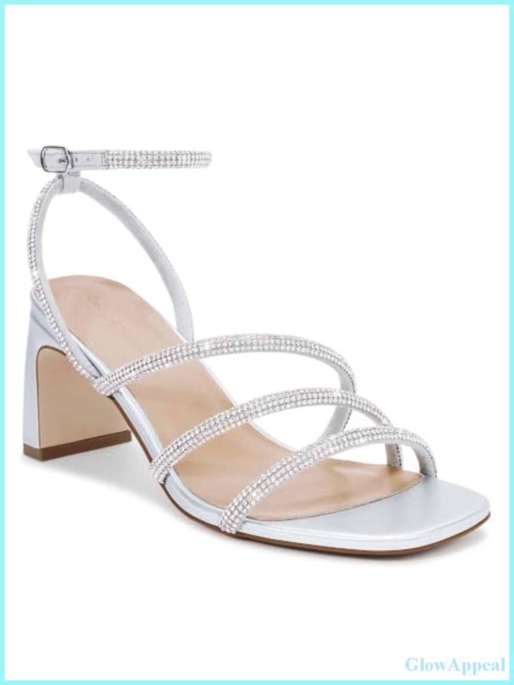 Rhinestone Block Heel Ankle Strap Square Toe Dress Heels